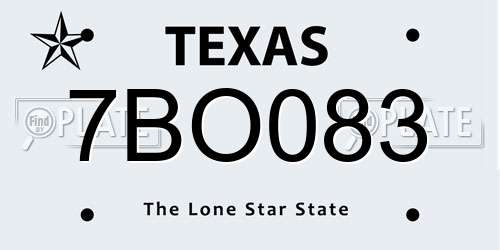 7BO083 Texas License Plate