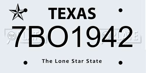 7BO1942 Texas License Plate