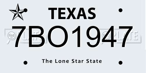 7BO1947 Texas License Plate