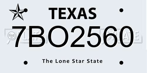 7BO2560 Texas License Plate