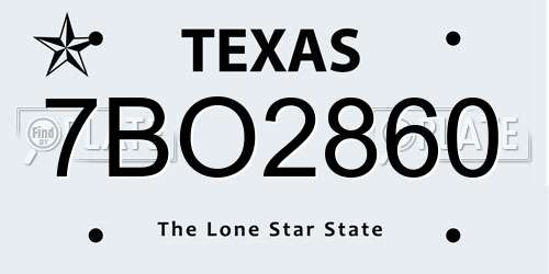 7BO2860 Texas License Plate