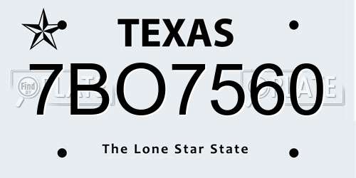 7BO7560 Texas License Plate