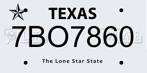 7BO7860 Texas License Plate
