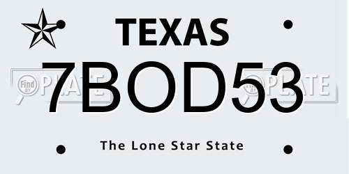7BOD53 Texas License Plate