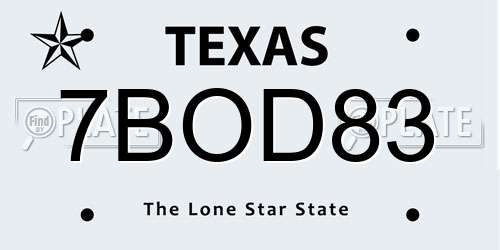 7BOD83 Texas License Plate