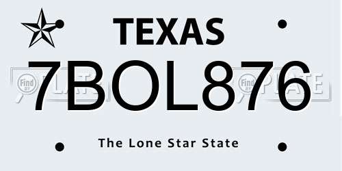 7BOL876 Texas License Plate