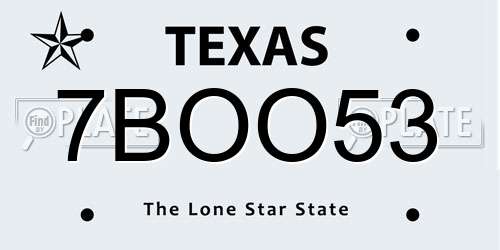 7BOO53 Texas License Plate