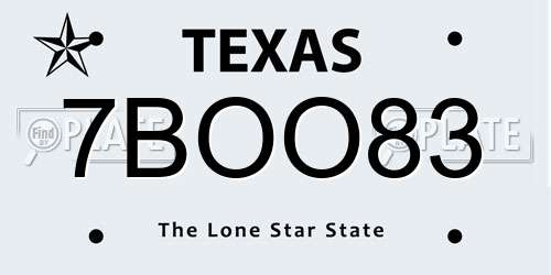 7BOO83 Texas License Plate