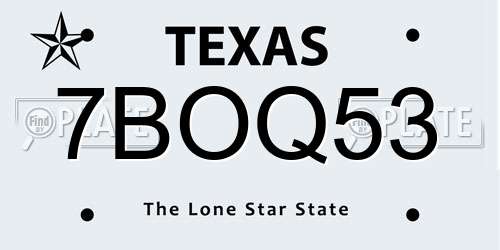 7BOQ53 Texas License Plate