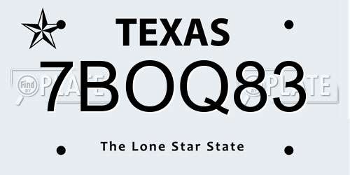 7BOQ83 Texas License Plate