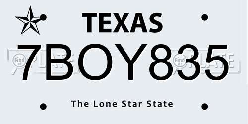 7BOY835 Texas License Plate