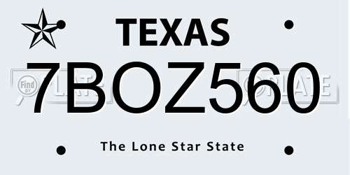 7BOZ560 Texas License Plate