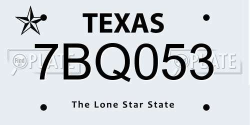 7BQ053 Texas License Plate