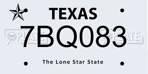 7BQ083 Texas License Plate