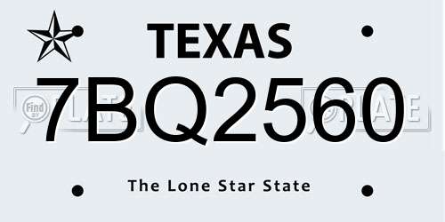 7BQ2560 Texas License Plate