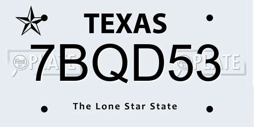 7BQD53 Texas License Plate