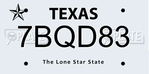 7BQD83 Texas License Plate