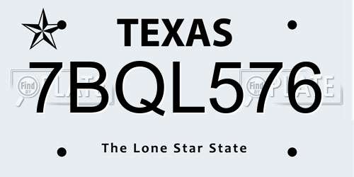 7BQL576 Texas License Plate