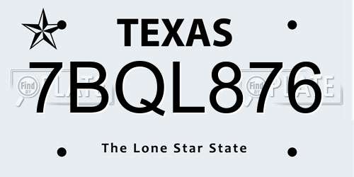 7BQL876 Texas License Plate
