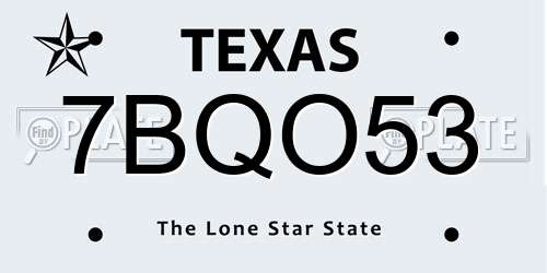 7BQO53 Texas License Plate