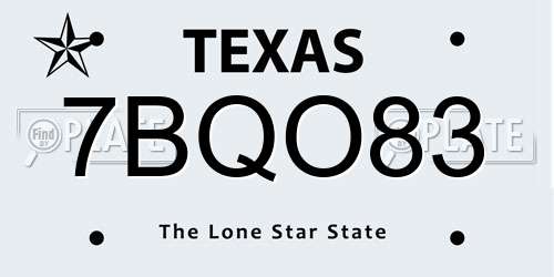 7BQO83 Texas License Plate
