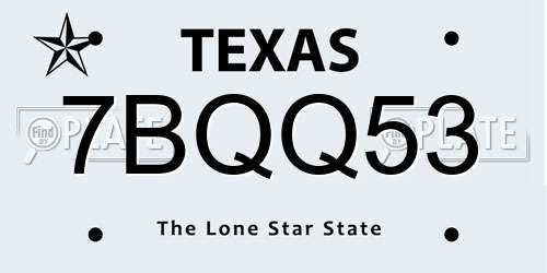 7BQQ53 Texas License Plate