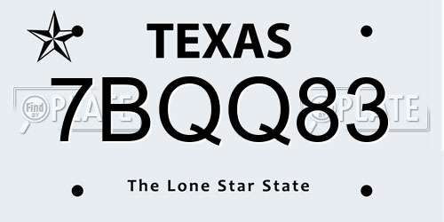 7BQQ83 Texas License Plate