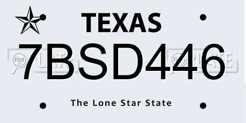 7BSD446 Texas License Plate