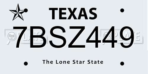 7BSZ449 Texas License Plate
