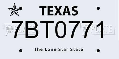 7BT0771 Texas License Plate