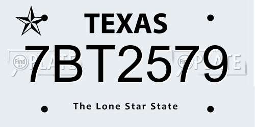 7BT2579 Texas License Plate