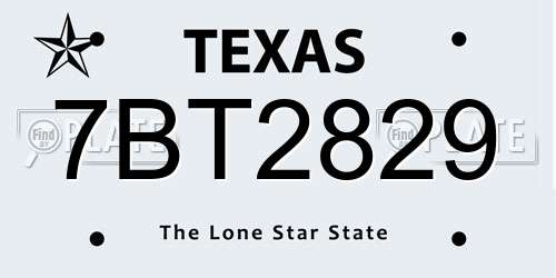 7BT2829 Texas License Plate