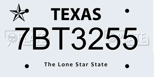7BT3255 Texas License Plate