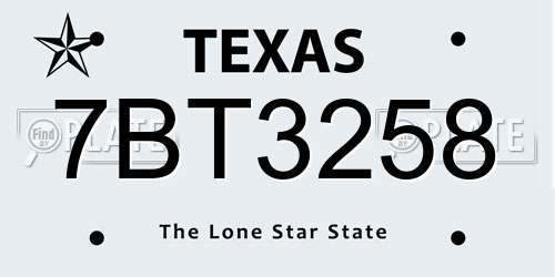 7BT3258 Texas License Plate
