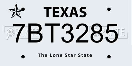 7BT3285 Texas License Plate