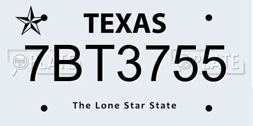 7BT3755 Texas License Plate
