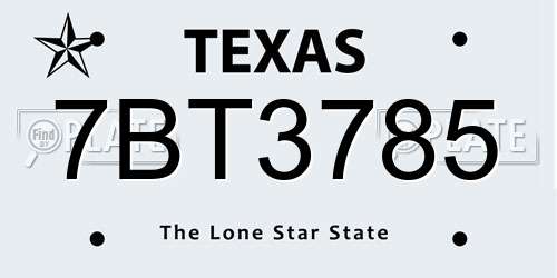 7BT3785 Texas License Plate