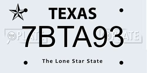7BTA93 Texas License Plate