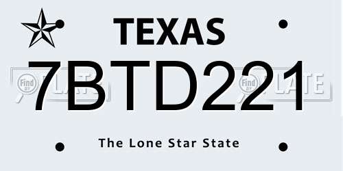 7BTD221 Texas License Plate
