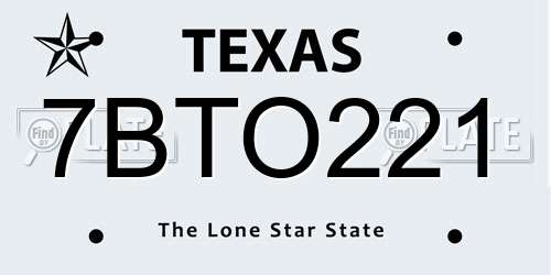 7BTO221 Texas License Plate