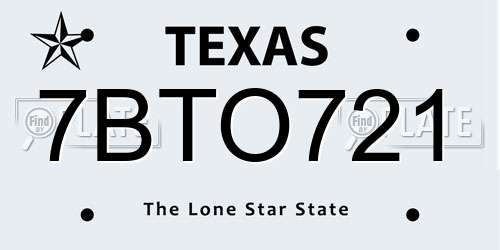 7BTO721 Texas License Plate