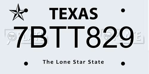 7BTT829 Texas License Plate