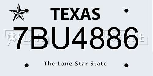 7BU4886 Texas License Plate