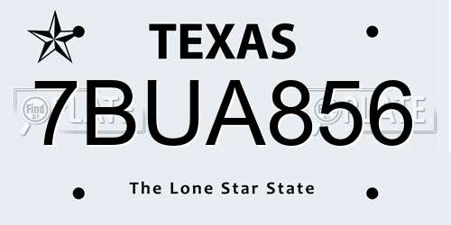 7BUA856 Texas License Plate