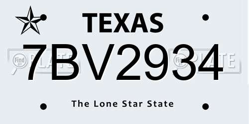 7BV2934 Texas License Plate