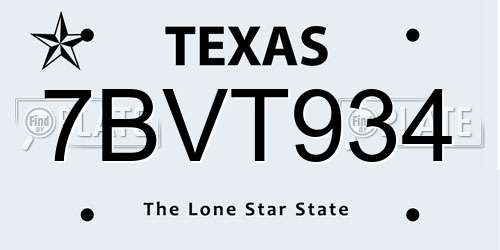 7BVT934 Texas License Plate