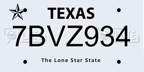7BVZ934 Texas License Plate