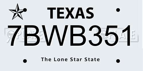 7BWB351 Texas License Plate