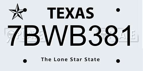 7BWB381 Texas License Plate