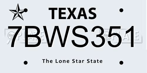 7BWS351 Texas License Plate